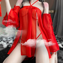 Load image into Gallery viewer, Women Sexy Exotic Lingeries Set Halloween Christmas Cosplay Costume G-string T-Back Antique Nightgowns Red Dress