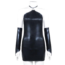 Load image into Gallery viewer, Women Sexy Faux Leather Fetish Short Mini Dress Wet Look Open Butt Skirt Party Clubwear with Gloves Catsuit Costume