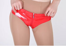 Load image into Gallery viewer, Women Sexy Faux Leather PVC Shorts 2 ways Zipper Open Crotch T-back/G-string Short Hotpant Booty Shorts Free Shipping