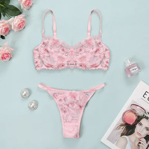 Women Sexy Floral Embroidery Lace Underwear Set Underwire Bra and Briefs Set Sensual Lingerie Exotic Night Underwear Suit