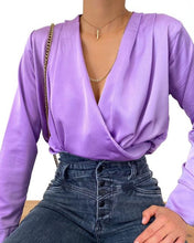 Load image into Gallery viewer, Women Sexy Folds V-neck Shirt Female Long Sleeve Elegant Solid Office Blouse 2020 New Fashion Autumn Streetwear Blouse And Tops