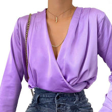 Load image into Gallery viewer, Women Sexy Folds V-neck Shirt Female Long Sleeve Elegant Solid Office Blouse 2020 New Fashion Autumn Streetwear Blouse And Tops