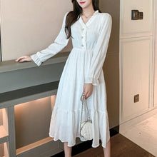 Load image into Gallery viewer, Women Sexy French Dress V-neck Gentle Korean Temperament Long-Sleeve Fashion White Fairy Dresses Chiffon Autumn Midi Dress
