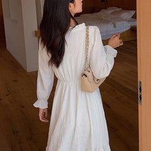 Load image into Gallery viewer, Women Sexy French Dress V-neck Gentle Korean Temperament Long-Sleeve Fashion White Fairy Dresses Chiffon Autumn Midi Dress