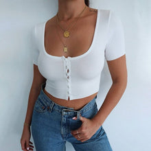 Load image into Gallery viewer, Women Sexy Harajuku T Shirt Short Sleeve Slim Crop Top Women Summer Casual Cropped Tops White Fashion Tees Clothes 2021