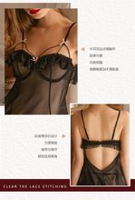 Load image into Gallery viewer, Women Sexy Hot Gauze Lace See-through Nightdress Thong Set Femme Porno Lingerie Erotic Steel Slip Skirt Slutty Babydoll Dress