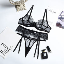 Load image into Gallery viewer, Women Sexy Lace Floral Embroidery Underwear Perspective Temptation Garters Sensual Lingerie Exotic See-through Bra Sets