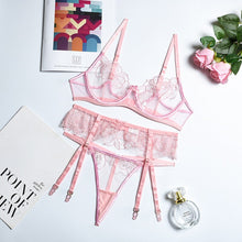 Load image into Gallery viewer, Women Sexy Lace Floral Embroidery Underwear Perspective Temptation Garters Sensual Lingerie Exotic See-through Bra Sets