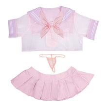 Load image into Gallery viewer, Women Sexy Lingerie Bowknot Net Yarn Perspective Student Wear Teasing Passion Sexy Suit Sweet Uniform