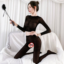 Load image into Gallery viewer, Women Sexy Lingerie Crotchless Sheer Long Sleeve Top Pantyhose See Through Open Crotch Girl Transparent High Elastic Tights Set