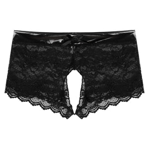 Women Sexy Lingerie Erotic Open Crotch Panties Low Waist Lace Transparent Crotchless Underwear Underpants Lace Sexy Panties