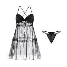 Load image into Gallery viewer, Women Sexy Lingerie Exotic Nightdress Satin Net Dress Set See-through Backless Lovely Girl Skirt Thong Suit Erotic Underwear