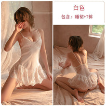 Load image into Gallery viewer, Women Sexy Lingerie Exotic Satin Lace Slip Dress Thong Set Femme Net See-through Backless Porno Nightdress Slutty Sleep Clothes