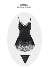 Load image into Gallery viewer, Women Sexy Lingerie Exotic Satin Lace Slip Dress Thong Set Femme Net See-through Backless Porno Nightdress Slutty Sleep Clothes