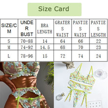 Load image into Gallery viewer, Women Sexy Lingerie Floral Embroidery Erotic Underwear Set Lace Transparent Brief Sets Fancy Underwire Bra Garters and Thongs
