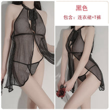 Load image into Gallery viewer, Women Sexy Lingerie Lace Dress Exotica Wear Hot Mesh Hollow Out See-through Femme Porno Nightdress Thong Set Baby Doll