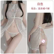 Load image into Gallery viewer, Women Sexy Lingerie Lace Dress Exotica Wear Hot Mesh Hollow Out See-through Femme Porno Nightdress Thong Set Baby Doll