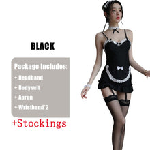 Load image into Gallery viewer, Women Sexy Lingerie Maid Cosplay Outfit Hidden Button With Sexy Lace Apron One-Piece Bodysuit