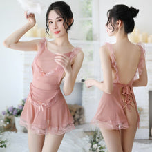 Load image into Gallery viewer, Women Sexy Lingerie Maid Role Play Uniform Temptation Mesh Lace Kitchen Dress Feminine Cosplay Costume Teddy Backless Nightdress