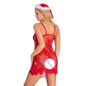 Women Sexy Lingerie Santa Claus Christmas Lace Babydoll Dress Sleepwear Underwear Exotic Lingerie Set Babydoll Chemise Plus Size