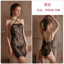 Load image into Gallery viewer, Women Sexy Lingerie See-through Hot Lace Nightdress Embroidered Butterfly Femme Erotic Porno Sleepdress Briefs Set Babydolls