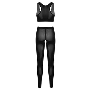 Women Sexy Lingerie Underwear Racer Back Tank Crop Tops High Waist Open Crotch Pants Set Nightwear Underwear Bra Tops Pants Sets