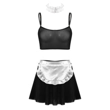 Load image into Gallery viewer, Women Sexy Maid Cosplay Costume Maid Servant Costume French Sex Lady Lingerie See-through Mesh Tops Skirt Neck Ring Apron Sets