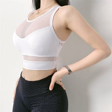 Load image into Gallery viewer, Women Sexy Mesh Patchwork Crop Top Women Casual Tank Yoga Vest Gym Sport Tops Ladies Running Fitness Workout Bra With Breast Pad