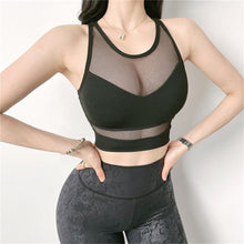 Load image into Gallery viewer, Women Sexy Mesh Patchwork Crop Top Women Casual Tank Yoga Vest Gym Sport Tops Ladies Running Fitness Workout Bra With Breast Pad