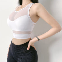 Load image into Gallery viewer, Women Sexy Mesh Patchwork Crop Top Women Casual Tank Yoga Vest Gym Sport Tops Ladies Running Fitness Workout Bra With Breast Pad