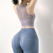 Load image into Gallery viewer, Women Sexy Mesh Patchwork Crop Top Women Casual Tank Yoga Vest Gym Sport Tops Ladies Running Fitness Workout Bra With Breast Pad