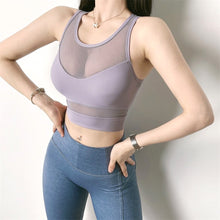 Load image into Gallery viewer, Women Sexy Mesh Patchwork Crop Top Women Casual Tank Yoga Vest Gym Sport Tops Ladies Running Fitness Workout Bra With Breast Pad