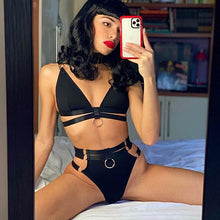 Load image into Gallery viewer, Women Sexy Metal Ring Lingerie Underwear Gathered V-Neck Bra Hollow 0ut Erotic Costumes Sensual Lingerie Exotic Thong Suit