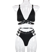 Load image into Gallery viewer, Women Sexy Metal Ring Lingerie Underwear Gathered V-Neck Bra Hollow 0ut Erotic Costumes Sensual Lingerie Exotic Thong Suit