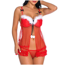 Load image into Gallery viewer, Women Sexy Nightgown Christmas Santa Claus Red Lace Transparent Dress Nightdress Exotic Underwear Xmas Sensual Lingerie Sets