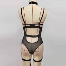 Load image into Gallery viewer, Women Sexy Sensual Lingerie Bodysuit Underwear with Leg Straps Erotic Lace Hollow Out Mesh Bra with Garters Set Exotic Costumes