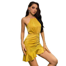Load image into Gallery viewer, Women Sexy Strap Dress Sleeveless Cold Shoulder Backless Pure Color Sling Dressup Lady Side Split Party Club Mini Dresswear