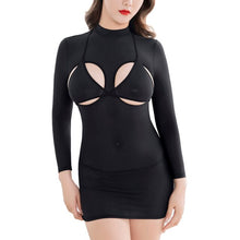 Load image into Gallery viewer, Women Sexy Stretch Slim Hollow Out Sexy See Through Mini Bodycon Dress with Lace-up Bra G-string Outfit Solid Party Club Dresses