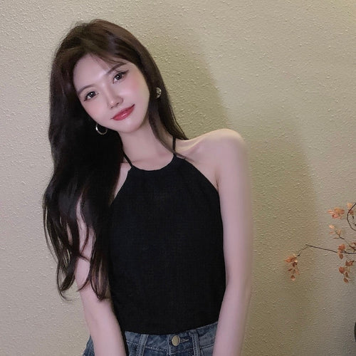 Women Sexy Tank Top Hoter Young Fashion Vest Korean Style Summer Clothes Crop Top Slim 2021 New Japan Casual Home Students Tee