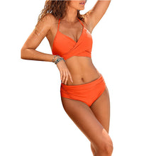 Load image into Gallery viewer, Women Sexy Tankini High Waist Bikinis Set Push UP Orange Swimsuit 2 Pieces Solid Color Swimwear Ladies Lace-up Swimsuits Beach