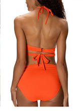 Load image into Gallery viewer, Women Sexy Tankini High Waist Bikinis Set Push UP Orange Swimsuit 2 Pieces Solid Color Swimwear Ladies Lace-up Swimsuits Beach