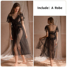 Load image into Gallery viewer, Women Sexy Temptation Cute Lace Pajamas Suspenders Nightdress Silk Lingerie and Robe Lace Elegant Net Yarn Pajama Set Homewear