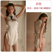 Load image into Gallery viewer, Women Sexy Underwear Erotic Nightdress Thong Suit Retro Cheongsam Slit Hollow Strap Skirt Suit Costumes For Adult Slutty Clothes