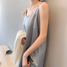 Load image into Gallery viewer, Women Sexy V Neck Satin Dress Casual Spaghetti Strap Home Solid Midi Dresses Spring Autumn Fashion Loose Elegant Party dresses