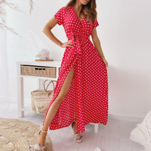 Load image into Gallery viewer, Women Sexy V Neck Short Sleeve Beach Boho Dress Party Dress Printed Short Sleeve 2021 Summer Casual Dot Print Long Dress