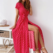 Load image into Gallery viewer, Women Sexy V Neck Short Sleeve Beach Boho Dress Party Dress Printed Short Sleeve 2021 Summer Casual Dot Print Long Dress