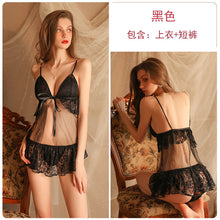 Load image into Gallery viewer, Women Sexy lace Lingerie Set Erotica Gauze See-through Seduction Porno Baby Doll Nightdress Femme Slutty Front Button Dress