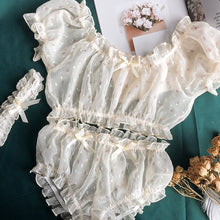 Load image into Gallery viewer, Women Sheer Stars Ultra-thin Gauze Ruffles Off Shoulder Sleeve Tops Shorts Leg Ring Underwear Set Temptation Sexy Pajamas