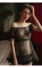 Load image into Gallery viewer, Women Sheer Stars Ultra-thin Gauze Ruffles Off Shoulder Sleeve Tops Shorts Leg Ring Underwear Set Temptation Sexy Pajamas