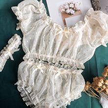 Load image into Gallery viewer, Women Sheer Stars Ultra-thin Gauze Ruffles Off Shoulder Sleeve Tops Shorts Leg Ring Underwear Set Temptation Sexy Pajamas